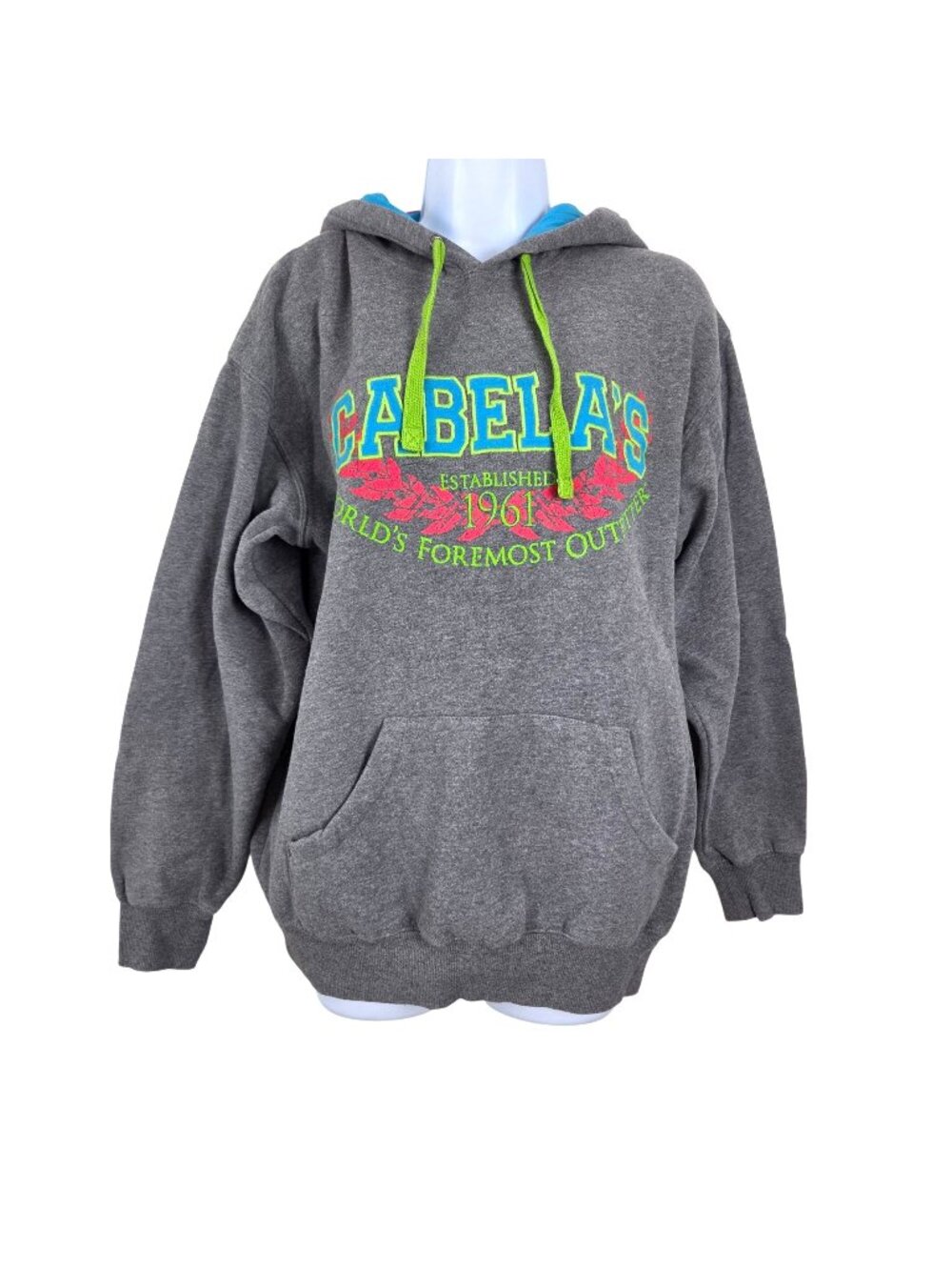 Cabelas Womens Med Gray Hoodie Neon Accents Comfortable Pullover